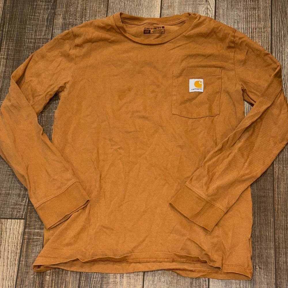 Carhartt Kids Boys Brown Long Sleeve Pocket T-Shirt Backpack Graphic Large 14-16